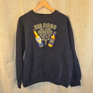VTG Big Dogs Navy Blue Graphic Beer Sweatshirt Mens M Days End In Y Pullover Y2K